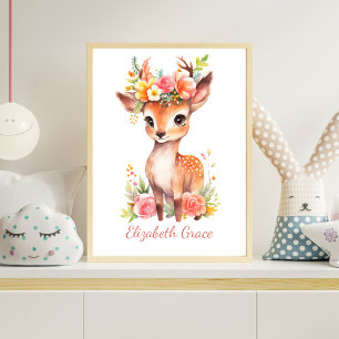 Poster Paredes de Berçário com Cervos Bebês Personalizado