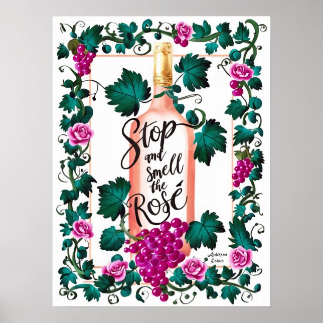 Poster Parem e Cheirarem O Vinho Rosé Personalizado (Frente)