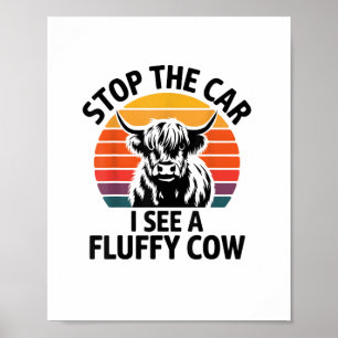 Poster Parem O Carro Que Vejo Vaca Fluffy Retro Highland