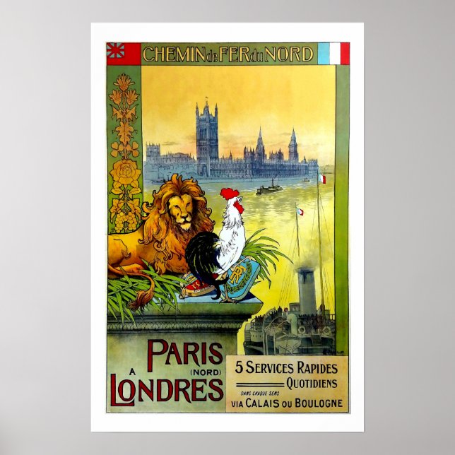 Poster Paris a Londres,Chemin de Fer du Nord,Viagem (Frente)