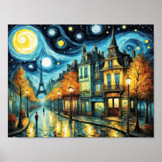 Poster Paris à noite ao estilo de Van Gogh