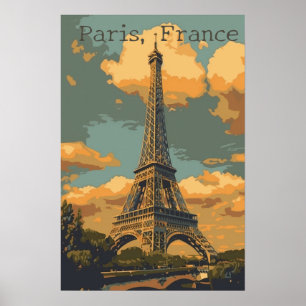 Poster Paris Antigo: Cartaz de Viagem Torre Eiffel