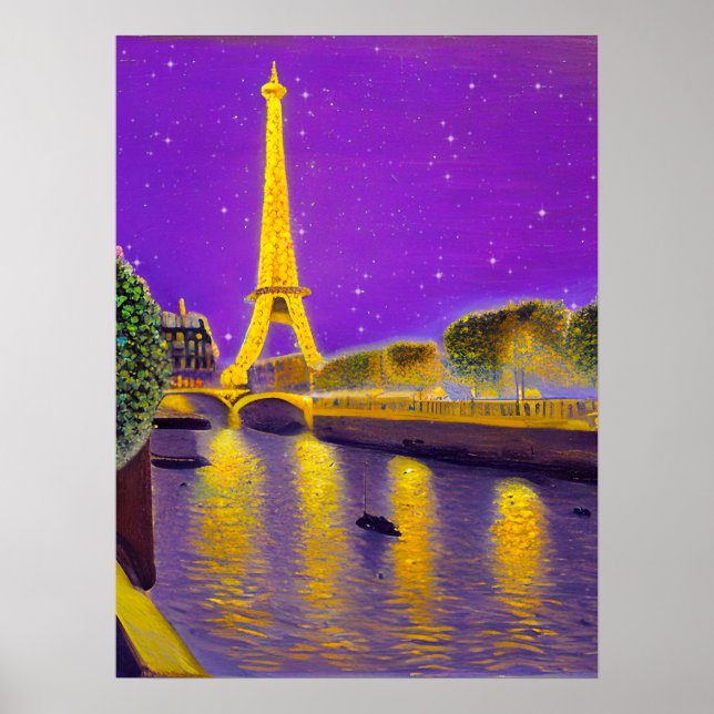 Poster Paris ao longo do Sena sob as Estrelas (Frente)