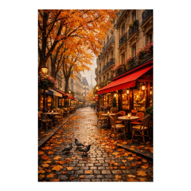 Pôster Paris Autumn Café Street – Warm Fall Poster (Frente)