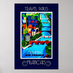 Poster Paris, cartaz de viagem vintage, colorido