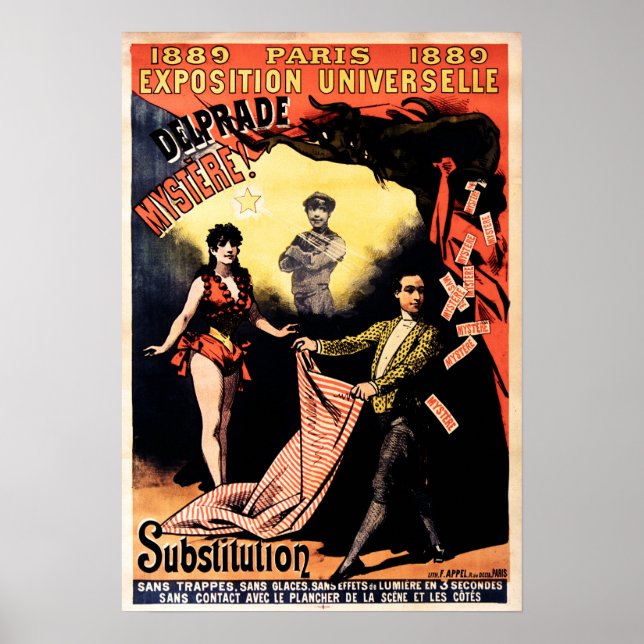 Poster Paris Delprade Mystere! Teatro Mágico de 1889 Vint (Frente)