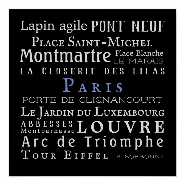 Pôster Paris e seus pontos turísticos (Frente)