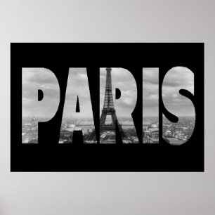 Poster Paris e Torre Eiffel, em Preto e Branco