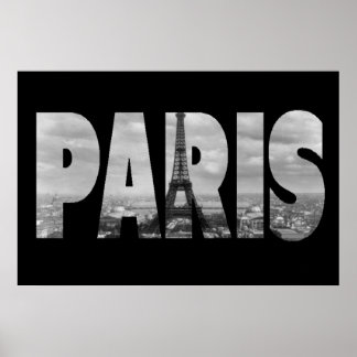 Poster Paris e Torre Eiffel, em Preto e Branco