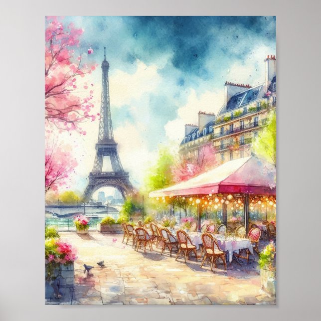 Poster Paris Eiffel Tower France Watercolor (Frente)