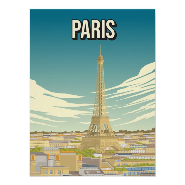 Pôster Paris Eiffel Tower Skyline Travel Poster (Frente)