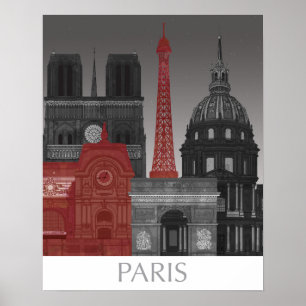 Poster Paris Elevações por Noite - Vermelho