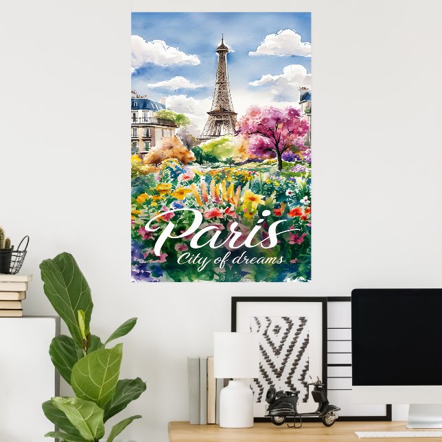 Poster Paris Em Bloom: Um Sonho De Aquarela (Escritório em casa)