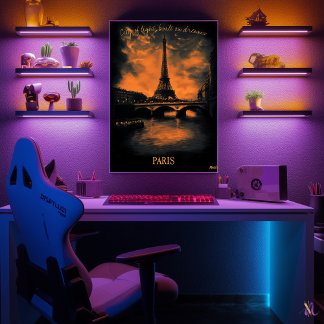 Poster Paris em Dusk - Arte Monocromática do Carvão - Ele