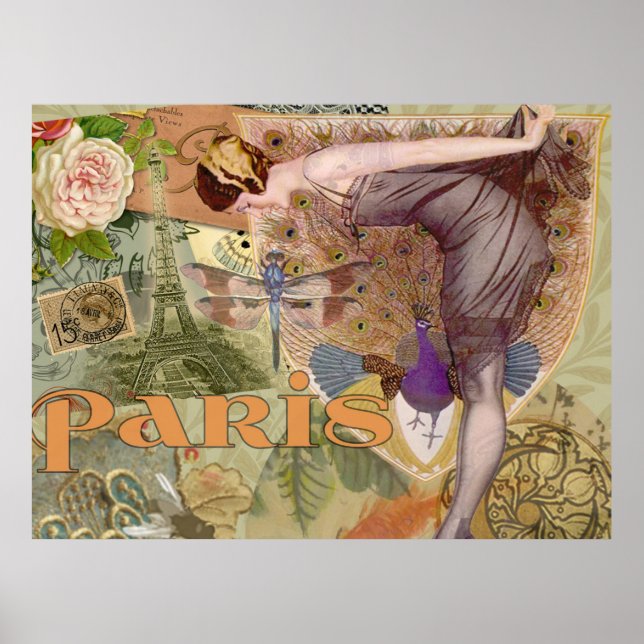 Poster Paris Flapper Vintage Lady Pavão (Frente)