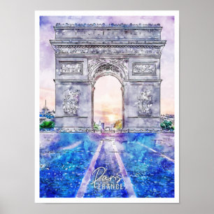 Poster Paris França aquarela de viagem vintage