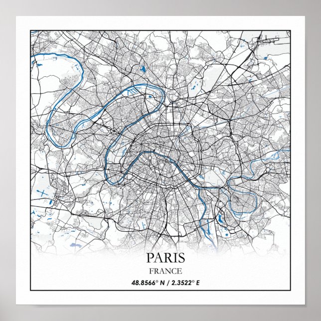 Poster Paris França City Map Viagem Simple (Frente)