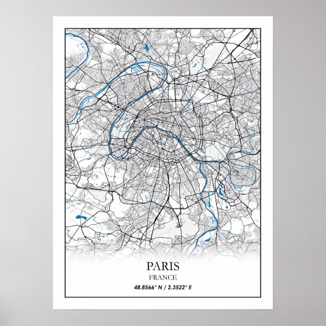 Poster Paris França City Map Viagem Simple (Frente)