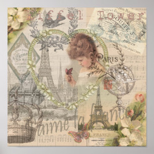 Pôster Paris França Garota Bonita Torre Eiffel Macia