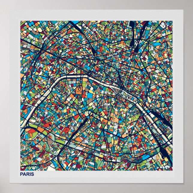 Poster Paris França | Mapa Colorido (Frente)