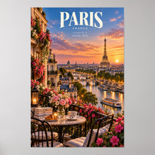 Poster Paris França Torre Eiffel Pôr do Sol Cartaz de Via