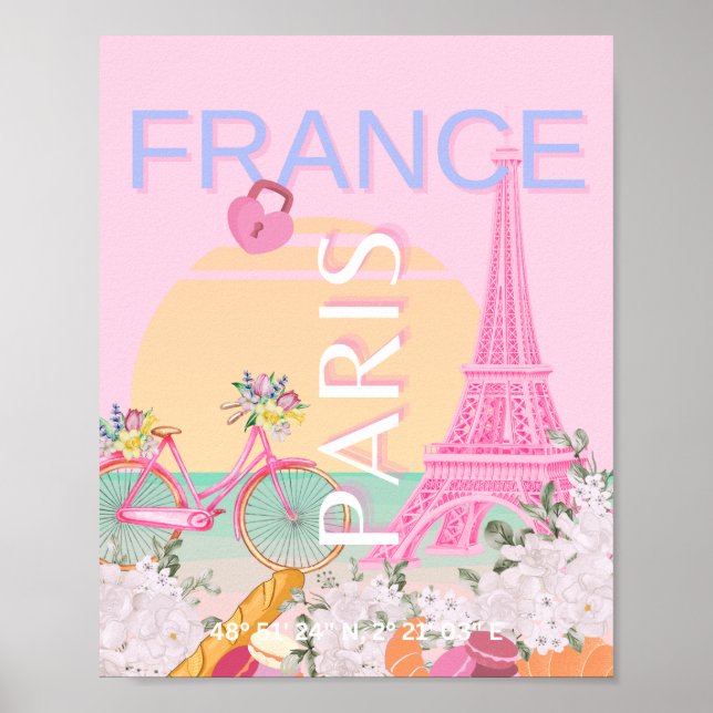 Poster Paris, França, Viagem, Arte, Papoila, Pastel, Rosa (Frente)