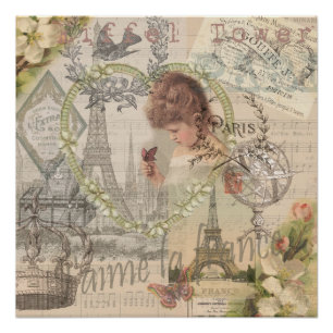 Pôster Paris France Bonito Girl Eiffel