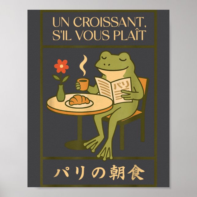 Poster Paris Frog French Croissant Cafe Japanese Art Brea (Frente)