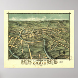 Pôster Paris Kentucky 1870 mapas panorâmicos