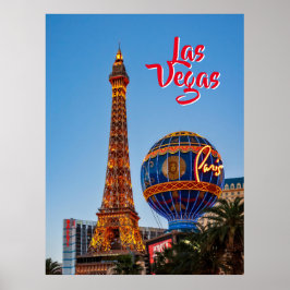 Poster Paris Las Vegas no cartão-postal ao anoitecer