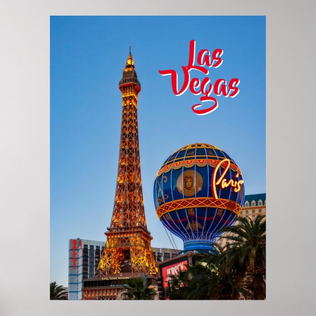 Poster Paris Las Vegas no cartão-postal ao anoitecer (Frente)