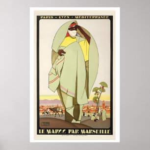 Poster Paris Lyon Marselha Marrocos Mar Mediterrâneo