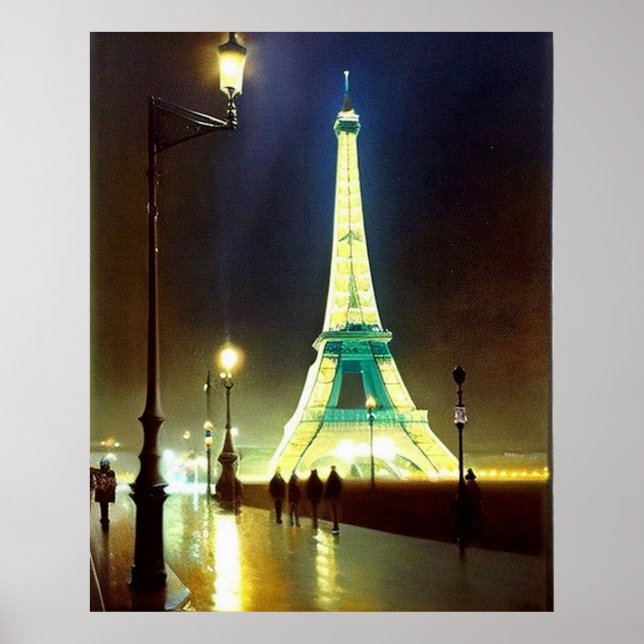 Poster Paris molhou noite Eiffel para impressionismo (Frente)