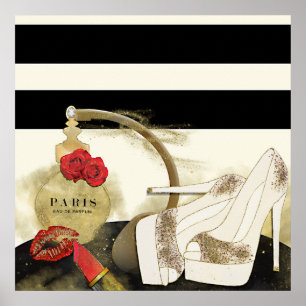 Poster Paris Parfum Perfume Rosas Heels & Lipstick