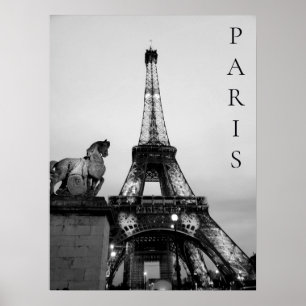 Poster Paris Romântica Encerrou Torre Eiffel - Branco Neg