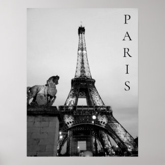 Poster Paris Romântica Encerrou Torre Eiffel - Branco Neg