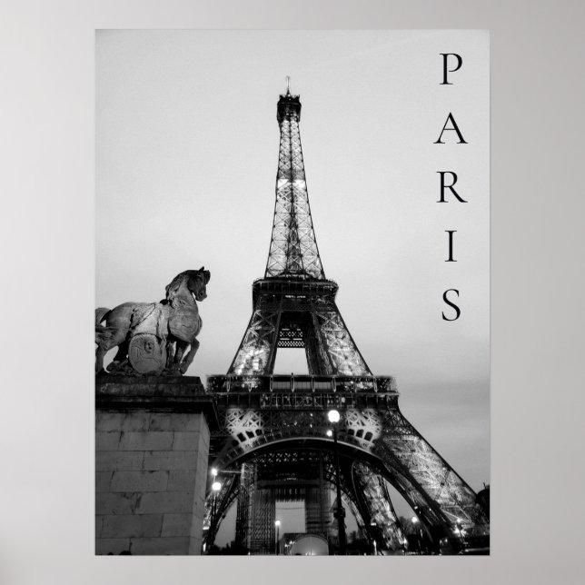 Poster Paris Romântica Encerrou Torre Eiffel - Branco Neg (Frente)