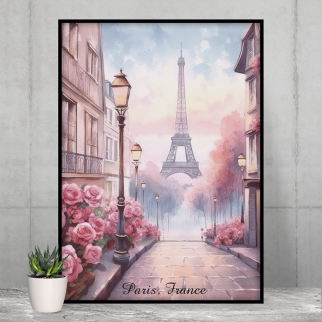 Poster Paris Romântica França – Torre Eiffel Floral (Romantic Paris France – Eiffel Tower Floral Poster)