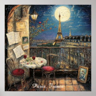 Poster Paris Romântico França Ilustração Torre Eiffel