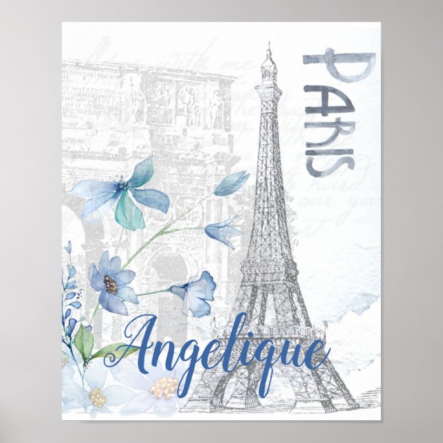 Poster Paris Scene and Blue Flowers Custom  (Frente)