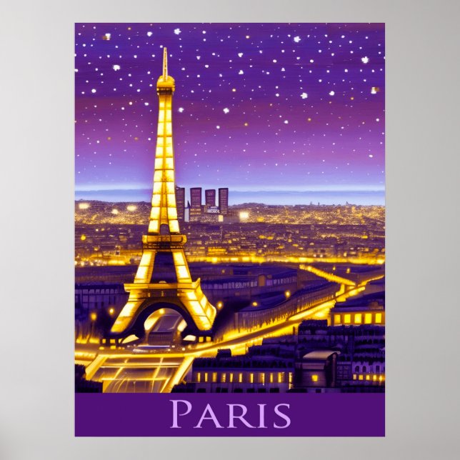 Poster Paris sob um céu estrelado roxo (Frente)