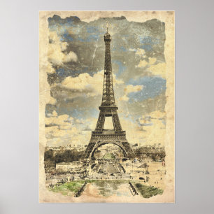 Poster Paris - Torre Eiffel - Arte Inspirada em Vintage