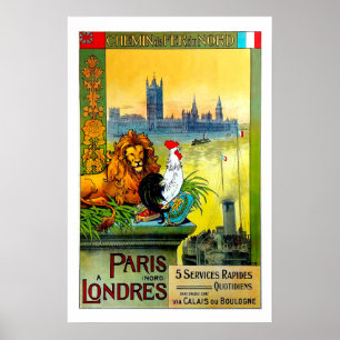 Poster Paris um Londres, Chemin de Fer du Nord, viagem
