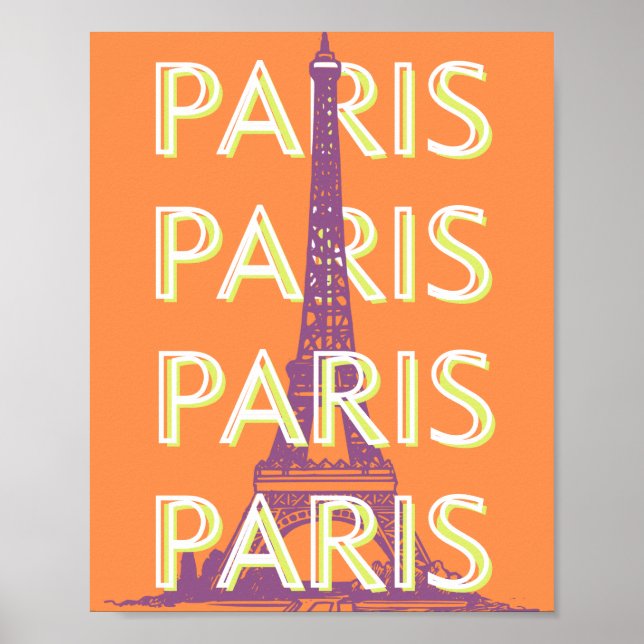 Poster Paris, Viagem Art, Retro-Viagem Art, Laranja (Frente)
