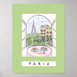 Poster Paris Whimsical e Torre Eiffel "PARIS"
