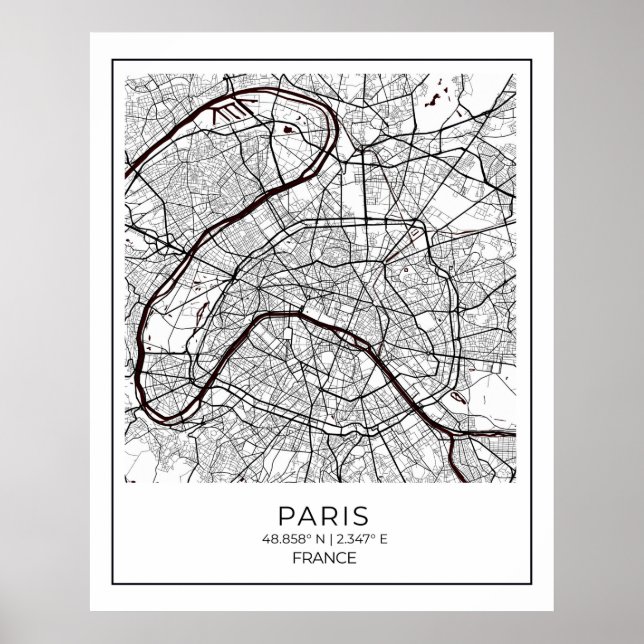 Poster Paris White Map - Map Wall Art Decor (Frente)