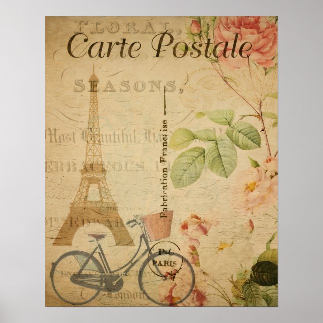 Poster Parisiense Vintage com Torre Eiffel (Frente)