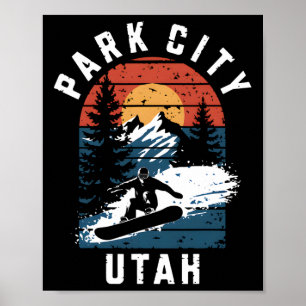 Poster Park City Utah Snowboard Vintage Snowboard Moun