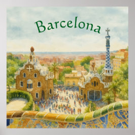 Poster Park Güell in Barcelona, Spain