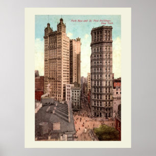 Poster Park Row, Rua. Paul Building NYC c1915 Vintage Pos